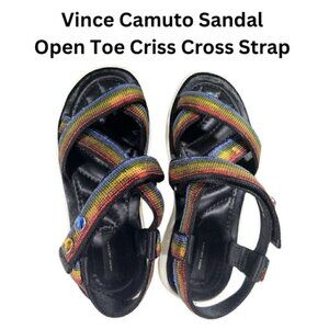 Vince Camuto Flat Sandal Open Toe Criss Cross Strap Rainbow Sequin Women's 9 NWT